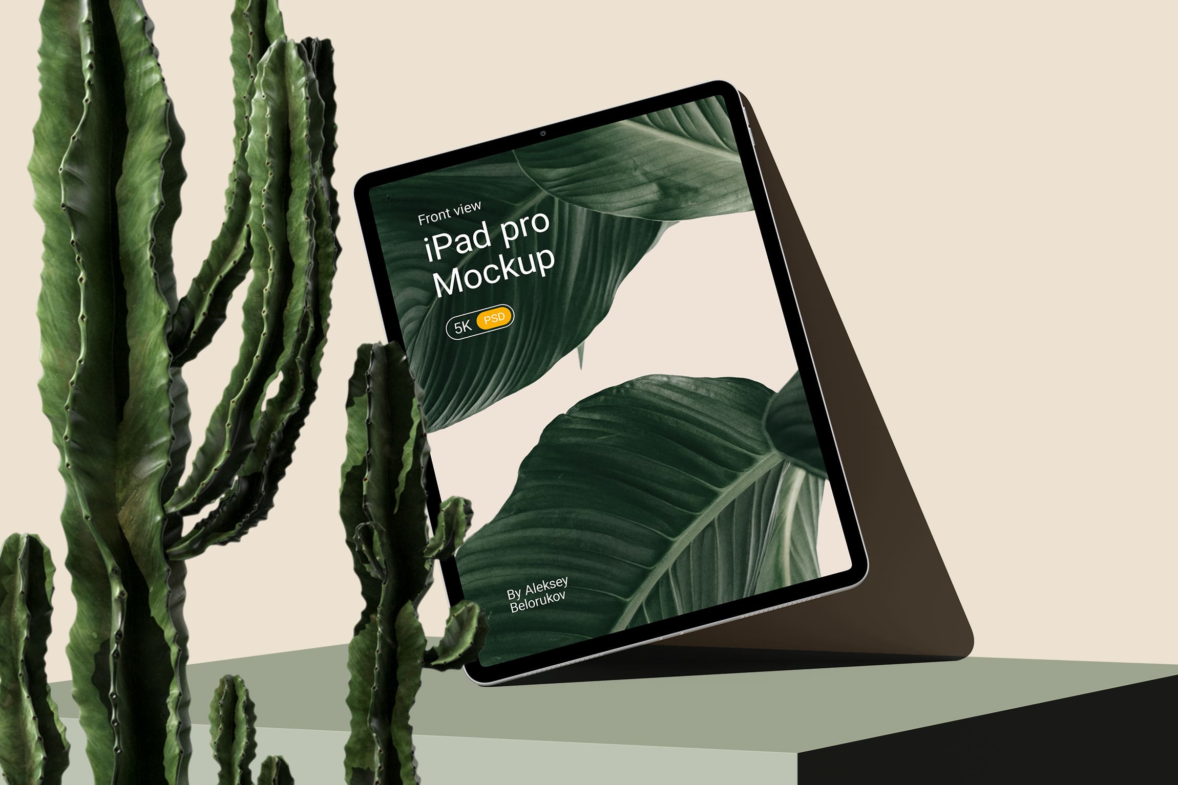 Mockup ipad pro with cactus front view Mockup Ipad Pro With Cactus Front View