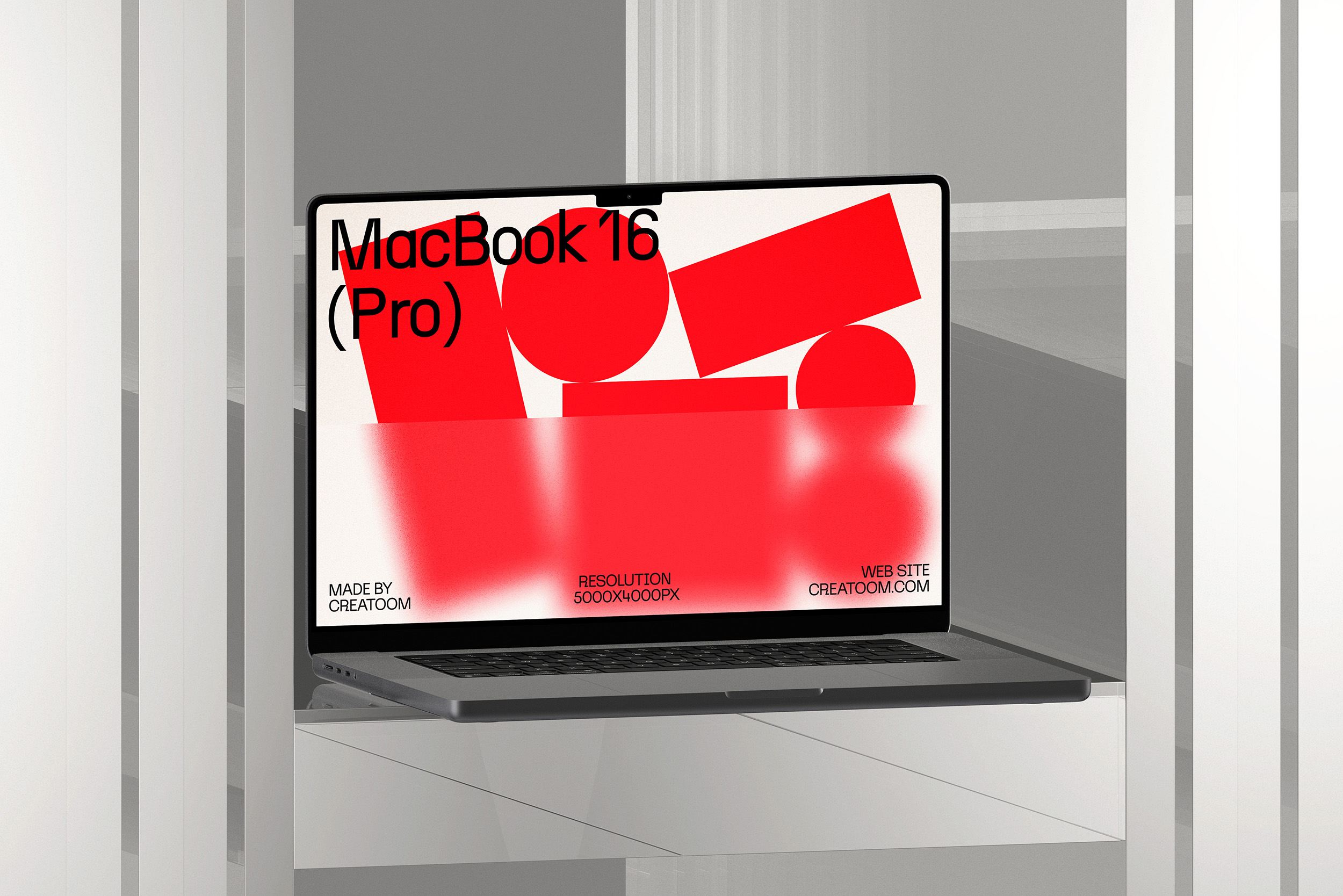 Mockup macbook 16 pro on glass panel front view Mockup Macbook 16 Pro On Glass Panel Front View